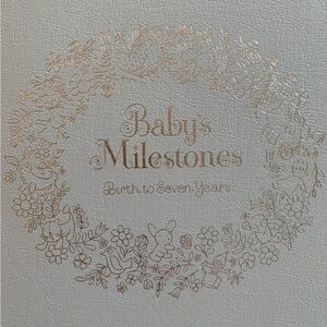 Vintage Baby Milestones book, scrapbook, light blue